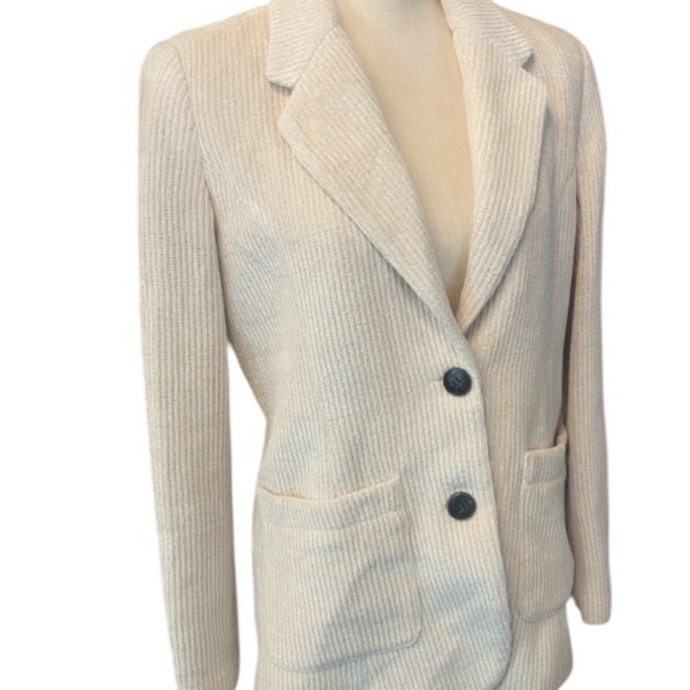 Women’s Cream Shimmery Chenille Knit Blazer Soft New Large The Korner